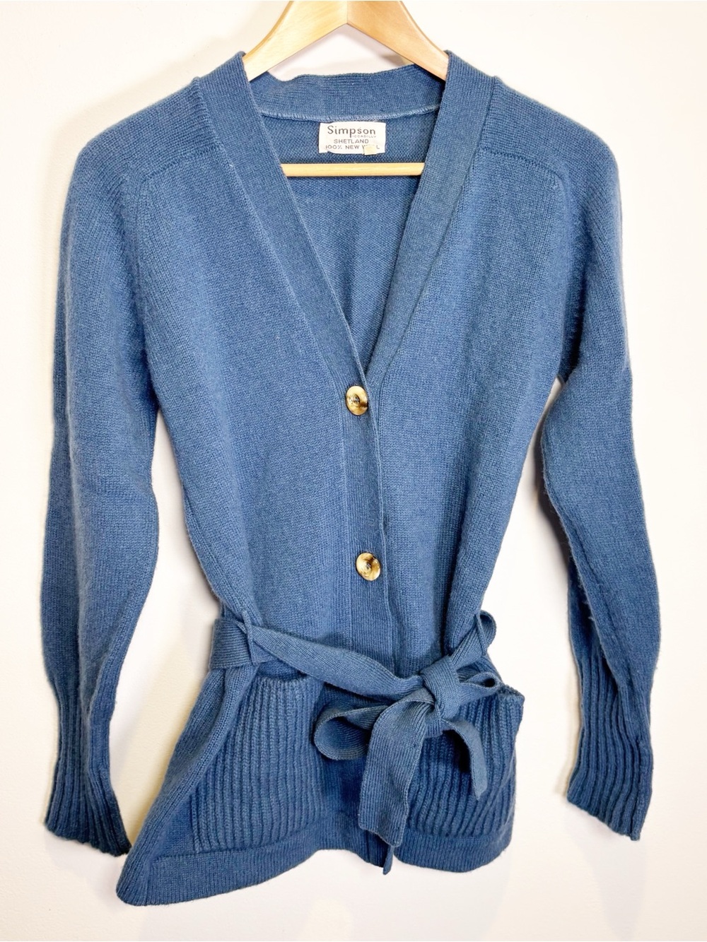 Vintage Simpson Piccadilly Scotland Shetland Wool Cardigan Skirt Set Blue - Picture 2 of 12